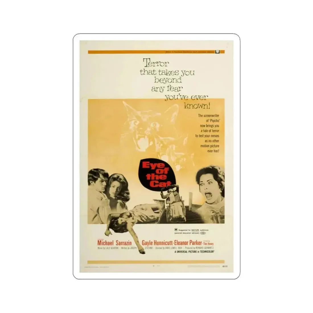 EYE OF THE CAT 1969 Movie Poster - STICKER Vinyl Kiss-Cut Decal 6 Inch White - The Sticker Space
