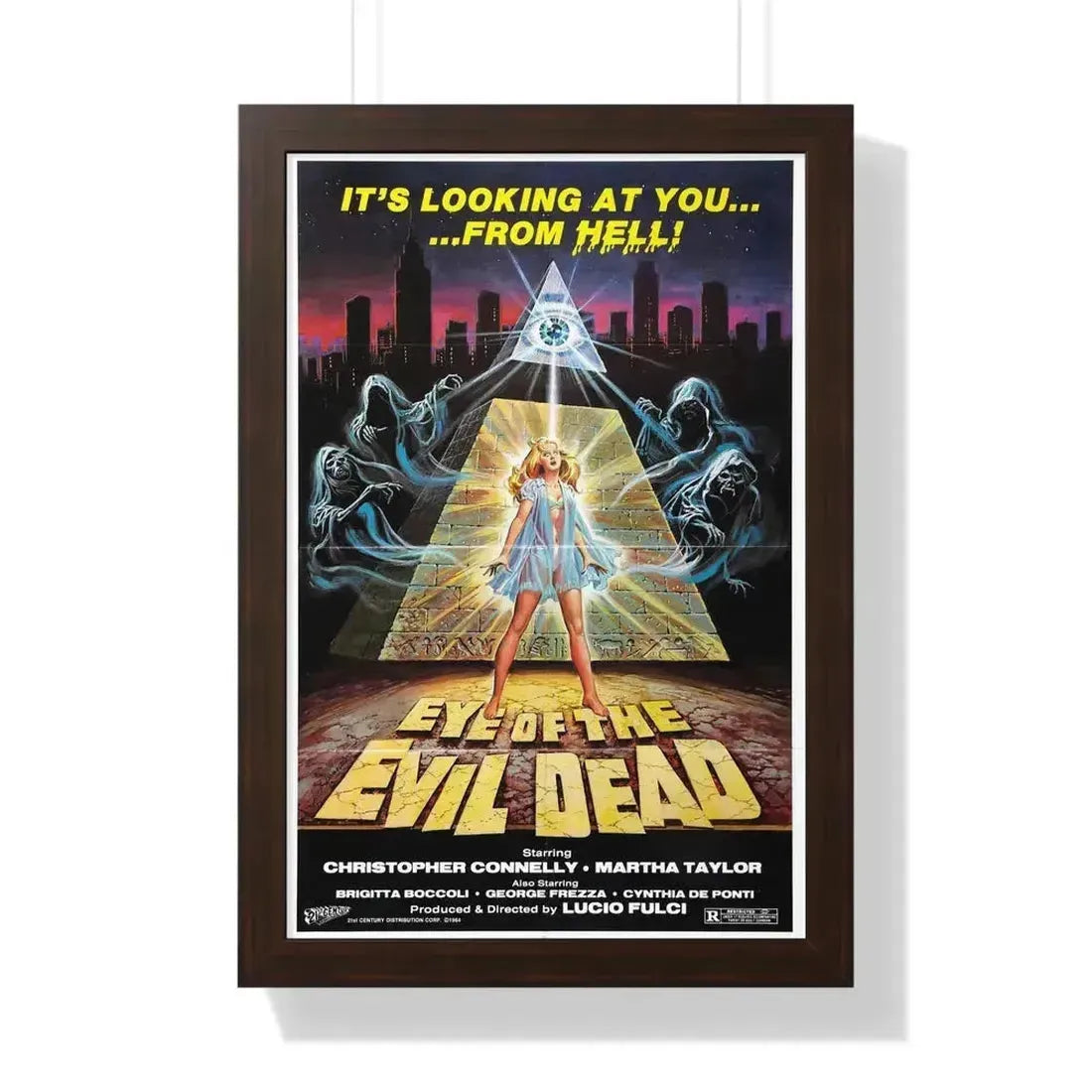 EYE OF THE EVIL DEAD (MANHATTAN BABY) 1982 - Framed Movie Poster 16″ x 24″ Walnut - The Sticker Space