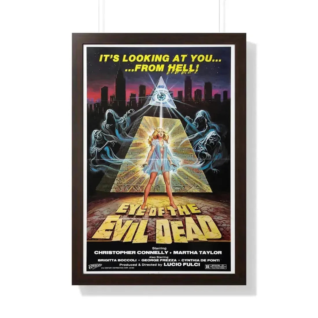 EYE OF THE EVIL DEAD (MANHATTAN BABY) 1982 - Framed Movie Poster 20" x 30" Walnut - The Sticker Space