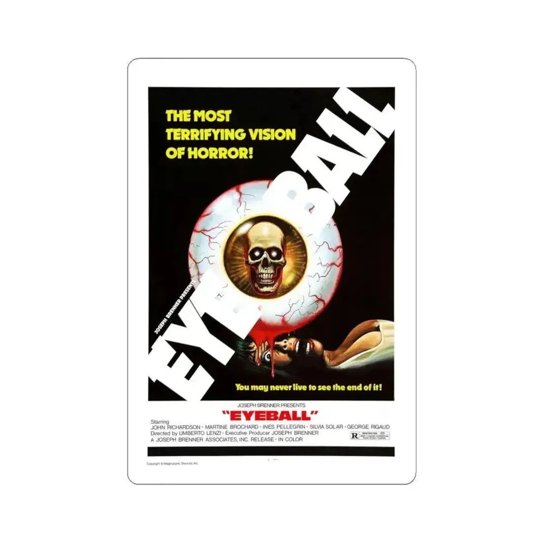 EYEBALL (2) 1975 Movie Poster - STICKER Vinyl Kiss-Cut Decal 4 Inch White - The Sticker Space