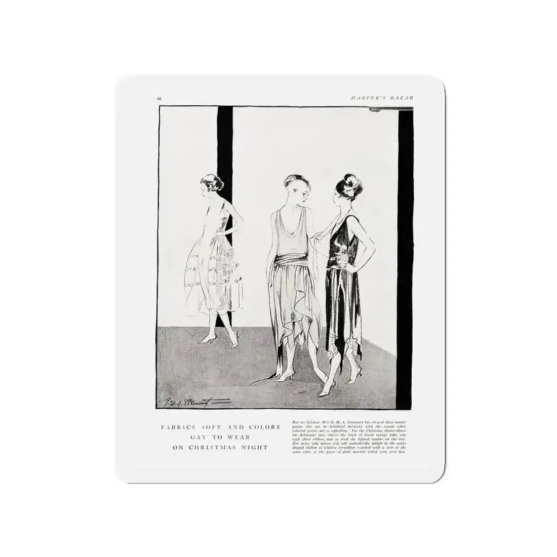 Fabrics Soft and Colors ..., Harper's Bazaar, December 1920 (Magazine Illustration) Refrigerator Magnet 2 Inch Die-Cut - The Sticker Space
