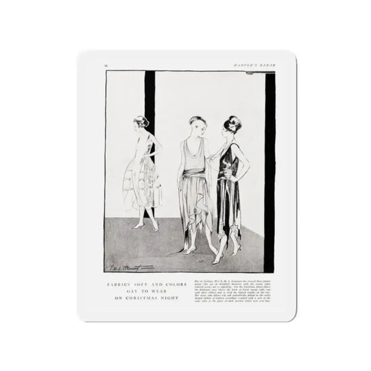 Fabrics Soft and Colors ..., Harper's Bazaar, December 1920 (Magazine Illustration) Refrigerator Magnet 2 Inch Die-Cut - The Sticker Space