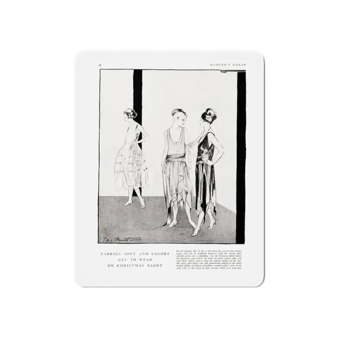 Fabrics Soft and Colors ..., Harper's Bazaar, December 1920 (Magazine Illustration) Refrigerator Magnet 3 Inch Die-Cut - The Sticker Space
