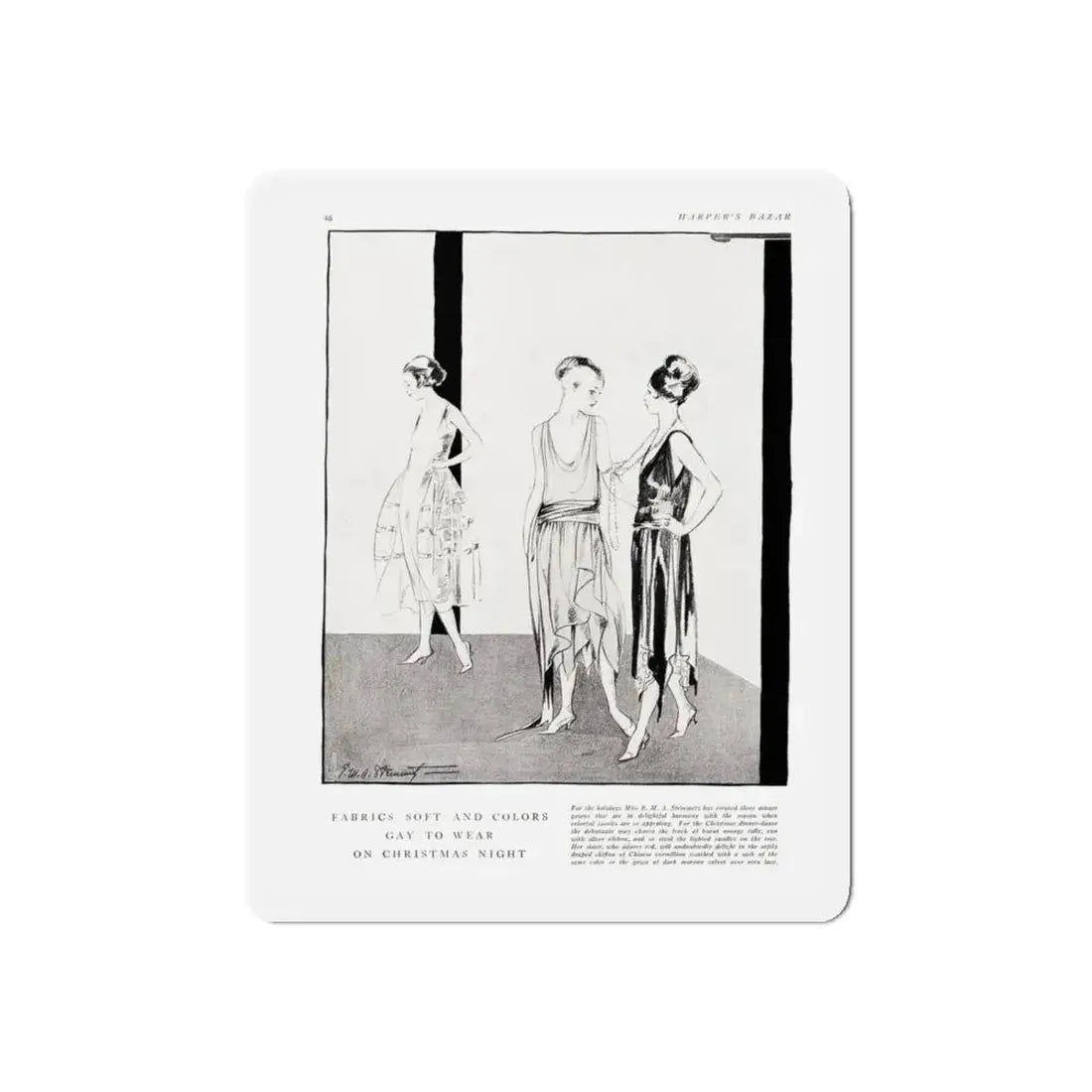 Fabrics Soft and Colors ..., Harper's Bazaar, December 1920 (Magazine Illustration) Refrigerator Magnet 4 Inch Die-Cut - The Sticker Space