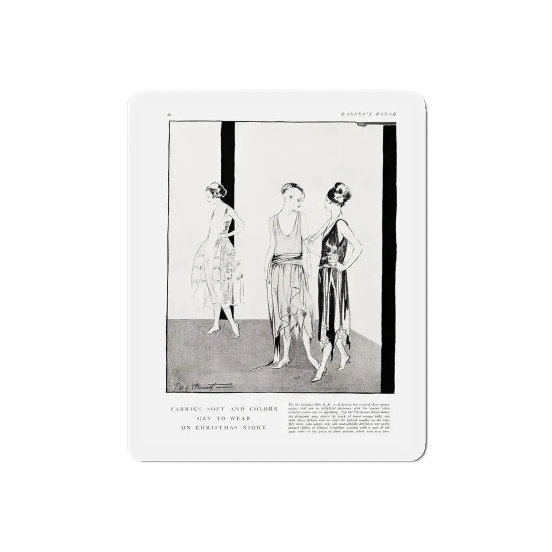 Fabrics Soft and Colors ..., Harper's Bazaar, December 1920 (Magazine Illustration) Refrigerator Magnet 6 Inch Die-Cut - The Sticker Space
