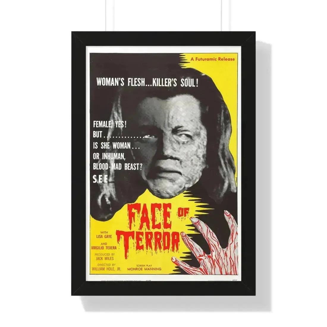 FACE OF TERROR 1962 - Framed Movie Poster 16″ x 24″ Black - The Sticker Space