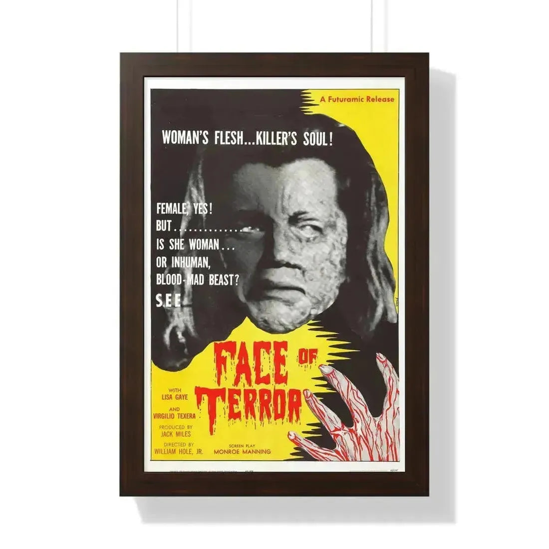 FACE OF TERROR 1962 - Framed Movie Poster 16″ x 24″ Walnut - The Sticker Space