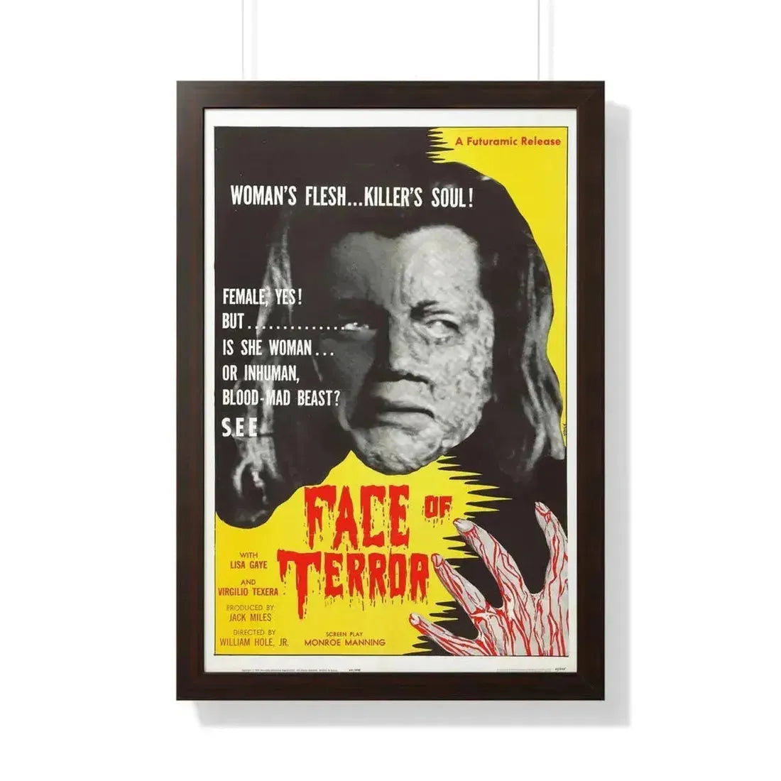 FACE OF TERROR 1962 - Framed Movie Poster 20" x 30" Walnut - The Sticker Space