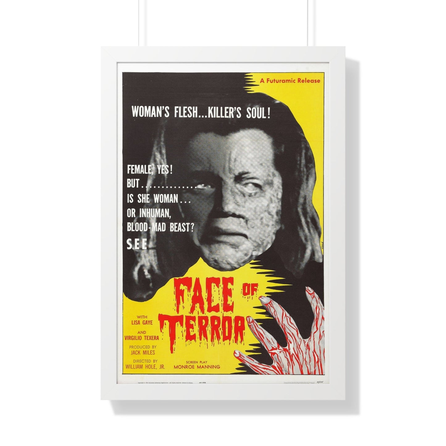 FACE OF TERROR 1962 - Framed Movie Poster-20" x 30"-The Sticker Space