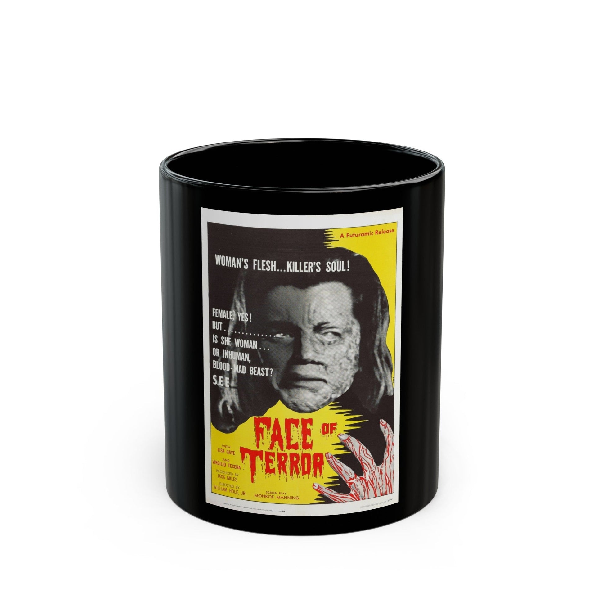 FACE OF TERROR 1962 Movie Poster - Black Coffee Mug-11oz-The Sticker Space