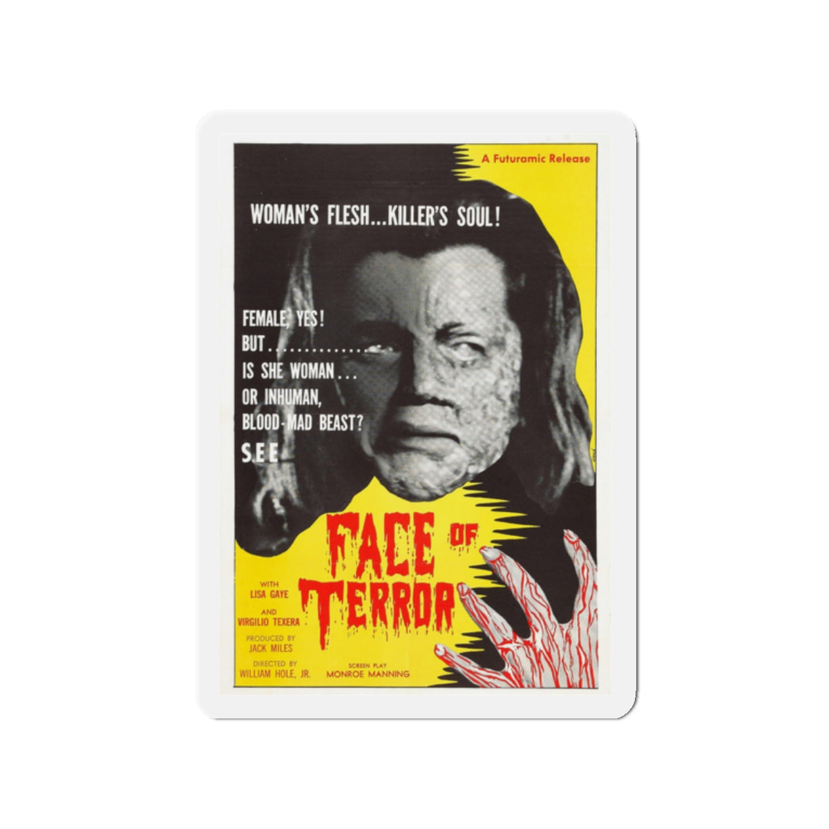 FACE OF TERROR 1962 Movie Poster - Die-Cut Magnet-2" x 2"-The Sticker Space