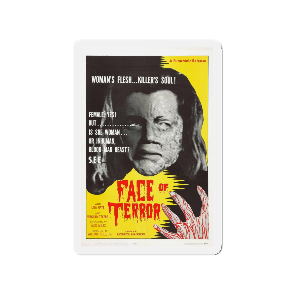 FACE OF TERROR 1962 Movie Poster - Die-Cut Magnet-3" x 3"-The Sticker Space