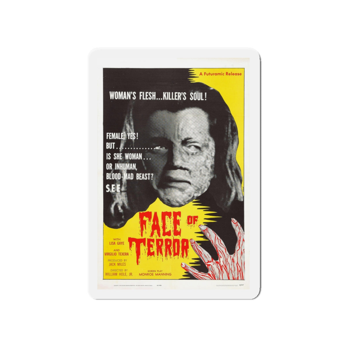 FACE OF TERROR 1962 Movie Poster - Die-Cut Magnet-4" x 4"-The Sticker Space