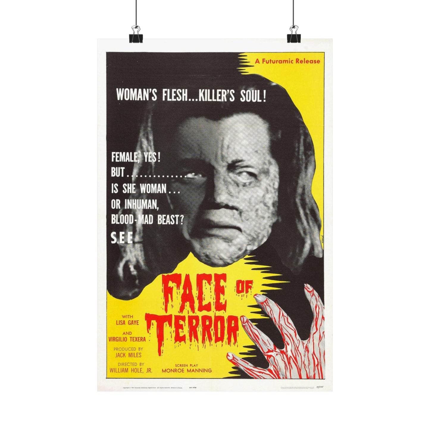 FACE OF TERROR 1962 - Paper Movie Poster-12″ x 18″-The Sticker Space