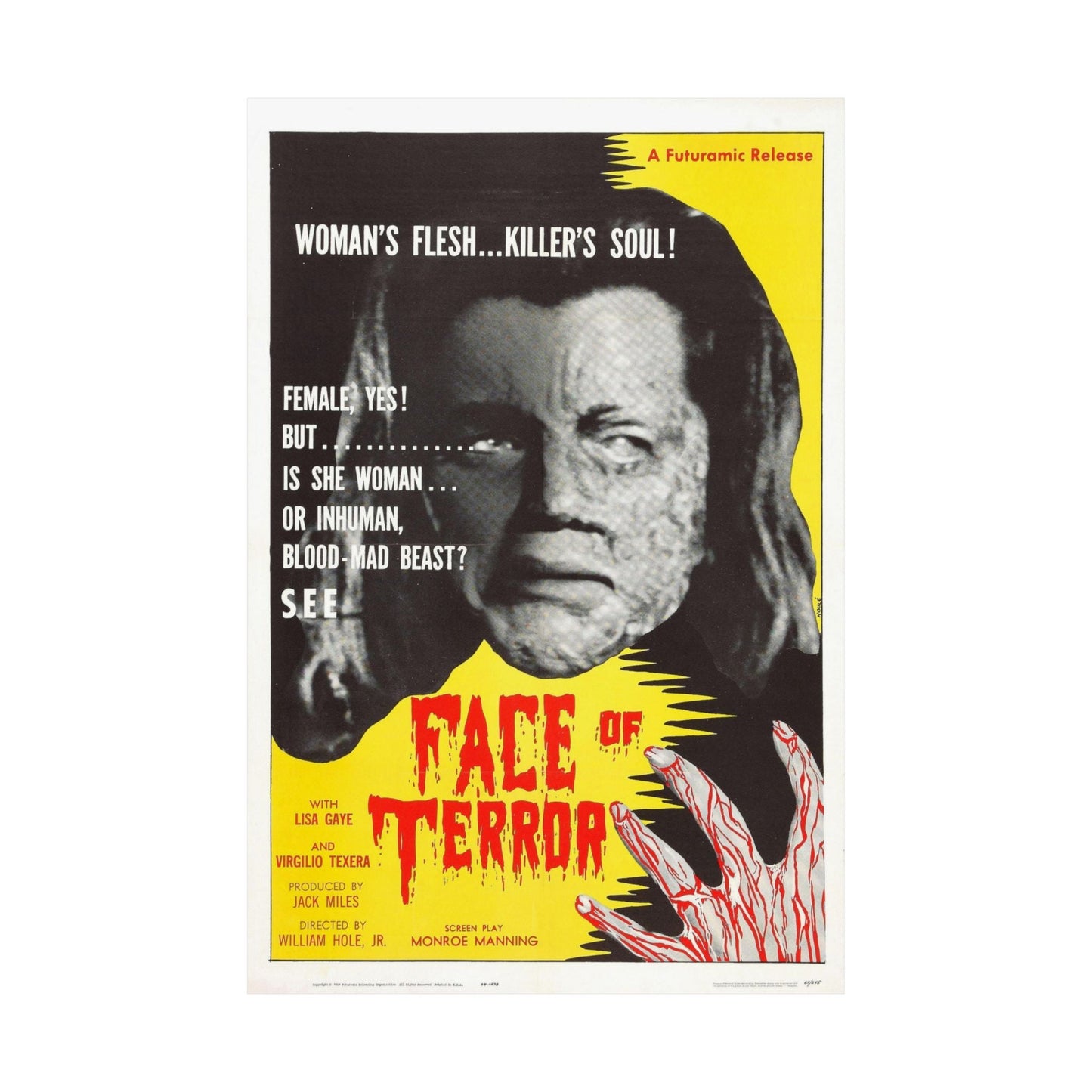 FACE OF TERROR 1962 - Paper Movie Poster-The Sticker Space