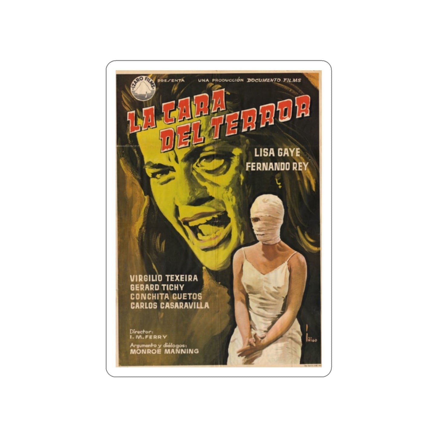 FACE OF TERROR (SPAIN) 1962 Movie Poster STICKER Vinyl Die-Cut Decal-2 Inch-The Sticker Space