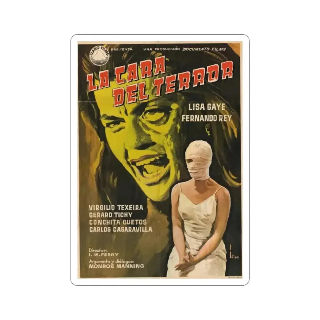 FACE OF TERROR (SPAIN) 1962 Movie Poster - STICKER Vinyl Kiss-Cut Decal 4 Inch White - The Sticker Space