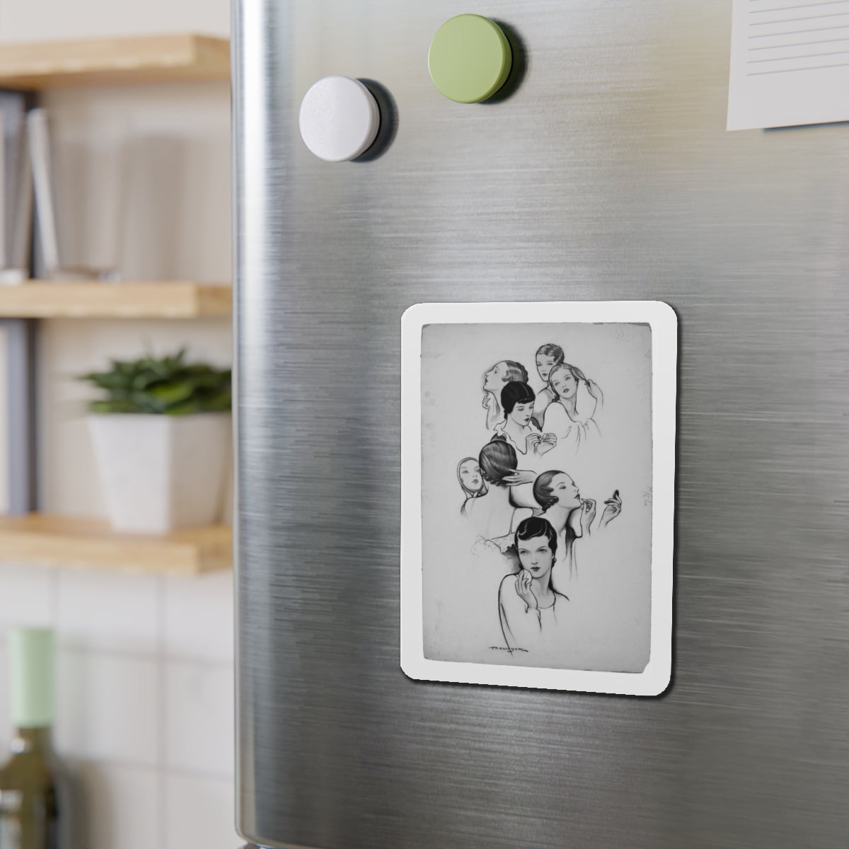 Faces (Magazine Illustration) Refrigerator Magnet-The Sticker Space