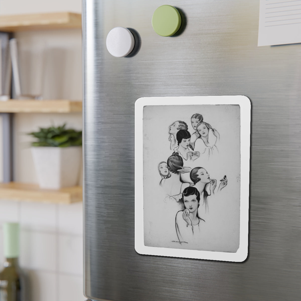 Faces (Magazine Illustration) Refrigerator Magnet-The Sticker Space