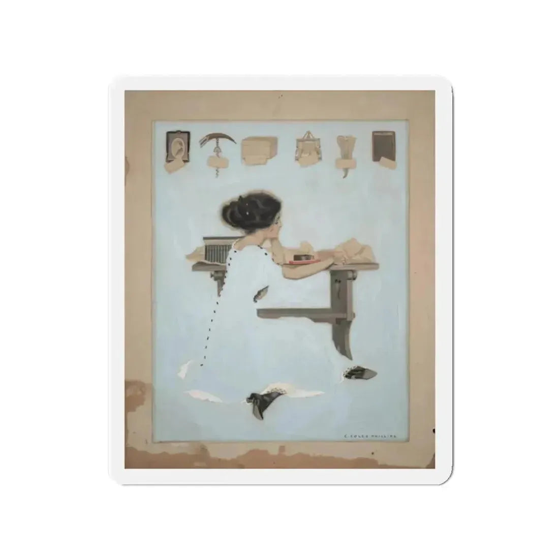 Fade away girl - Gifts, 1910 (Magazine Illustration) Refrigerator Magnet 2 Inch Die-Cut - The Sticker Space