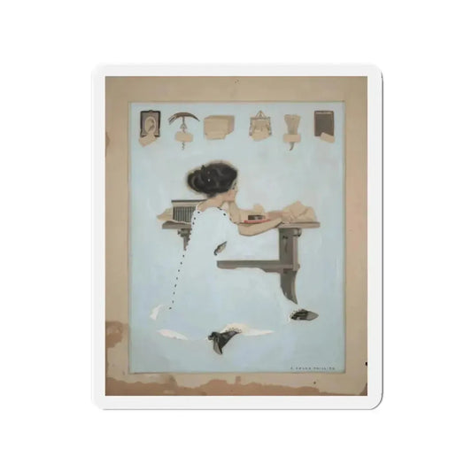 Fade away girl - Gifts, 1910 (Magazine Illustration) Refrigerator Magnet 2 Inch Die-Cut - The Sticker Space