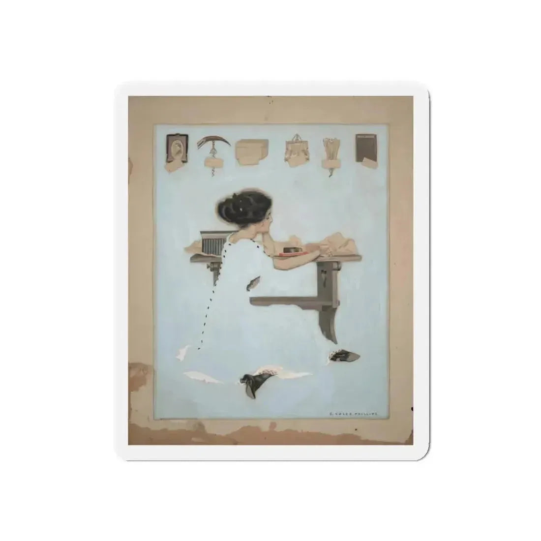 Fade away girl - Gifts, 1910 (Magazine Illustration) Refrigerator Magnet 3 Inch Die-Cut - The Sticker Space