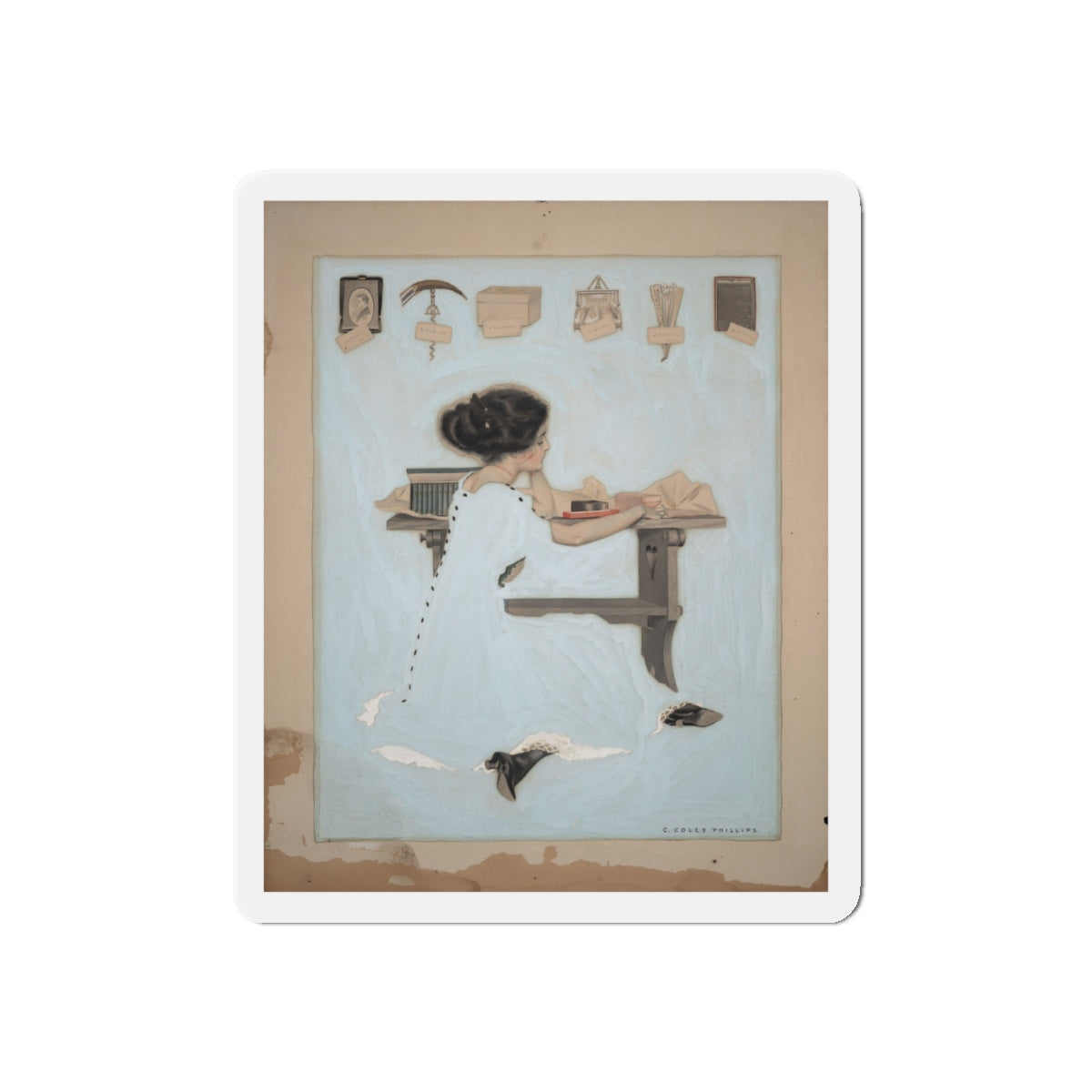 Fade away girl - Gifts, 1910 (Magazine Illustration) Refrigerator Magnet-4" x 4"-The Sticker Space