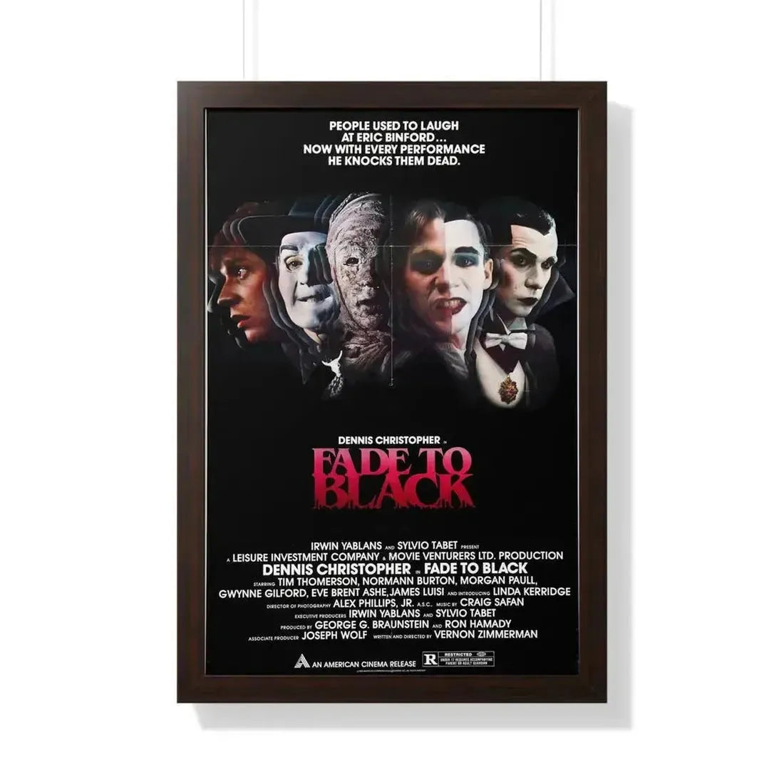 FADE TO BLACK 1980 - Framed Movie Poster 20" x 30" Walnut - The Sticker Space