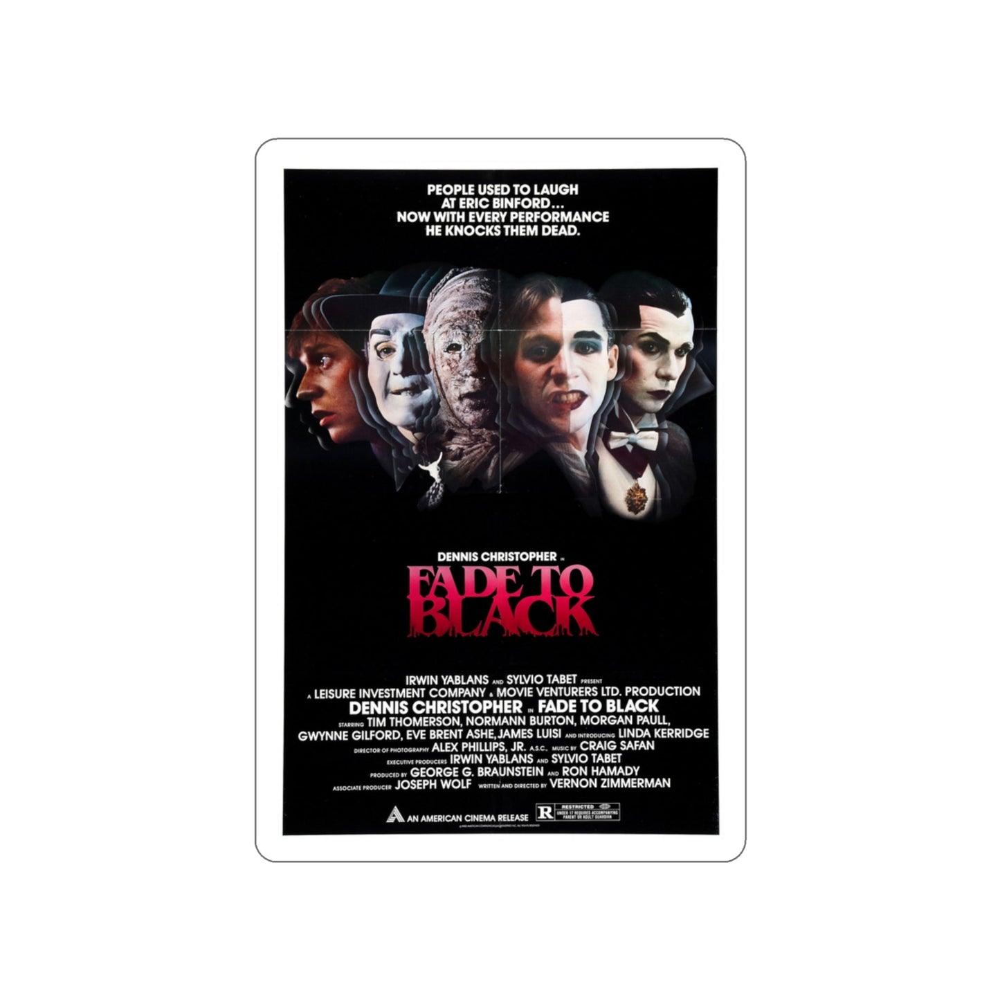 FADE TO BLACK 1980 Movie Poster STICKER Vinyl Die-Cut Decal-3 Inch-The Sticker Space