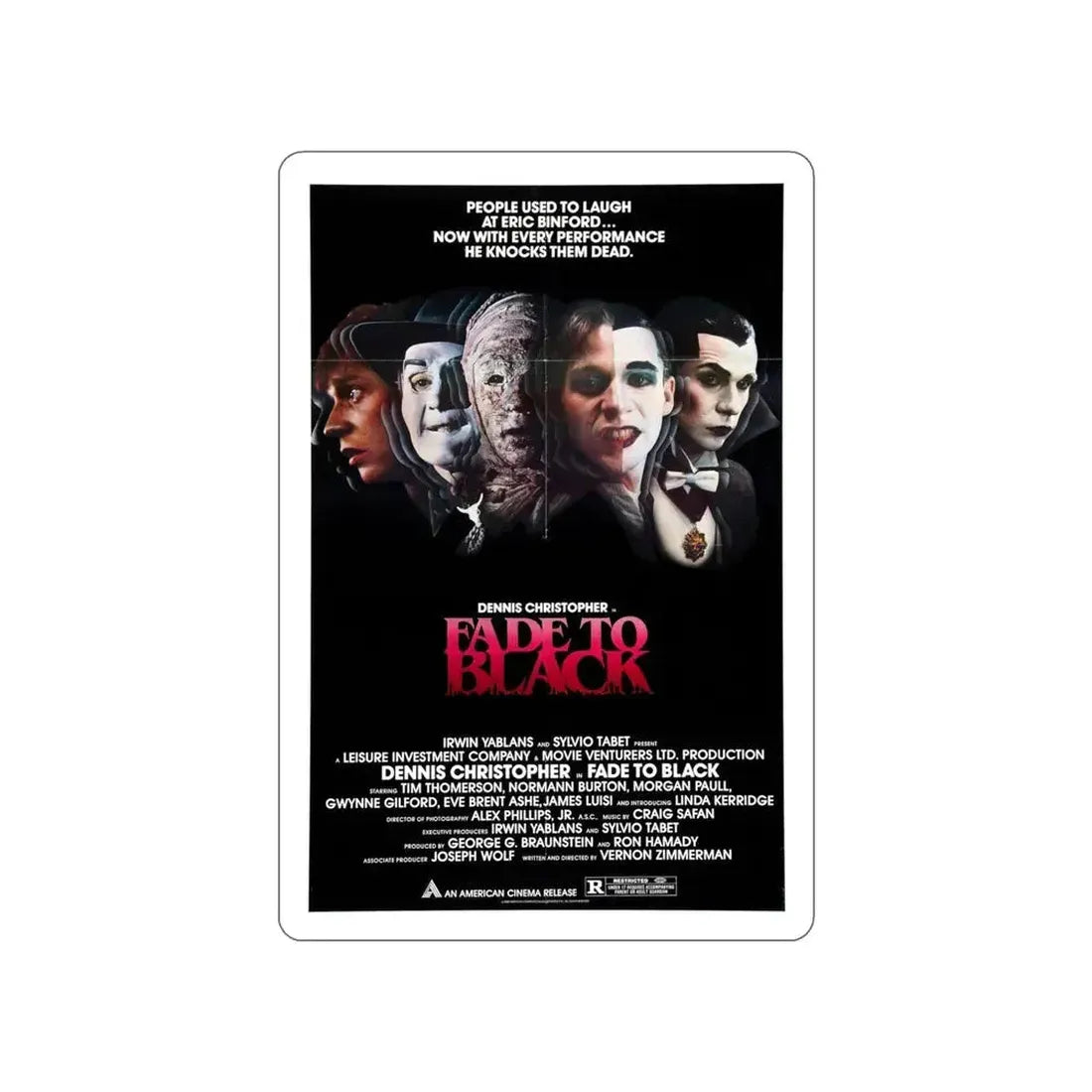 FADE TO BLACK 1980 Movie Poster STICKER Vinyl Die-Cut Decal 5 Inch - The Sticker Space