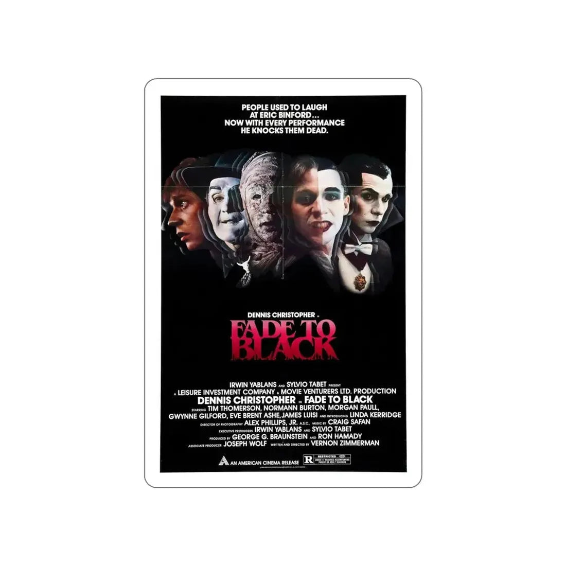 FADE TO BLACK 1980 Movie Poster STICKER Vinyl Die-Cut Decal - The Sticker Space