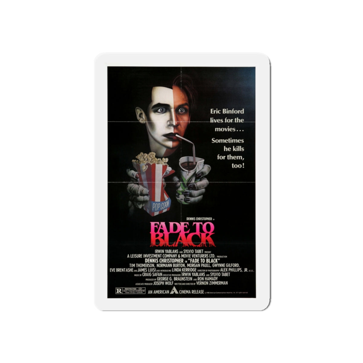 FADE TO BLACK (2) 1980 Movie Poster - Die-Cut Magnet-5" x 5"-The Sticker Space