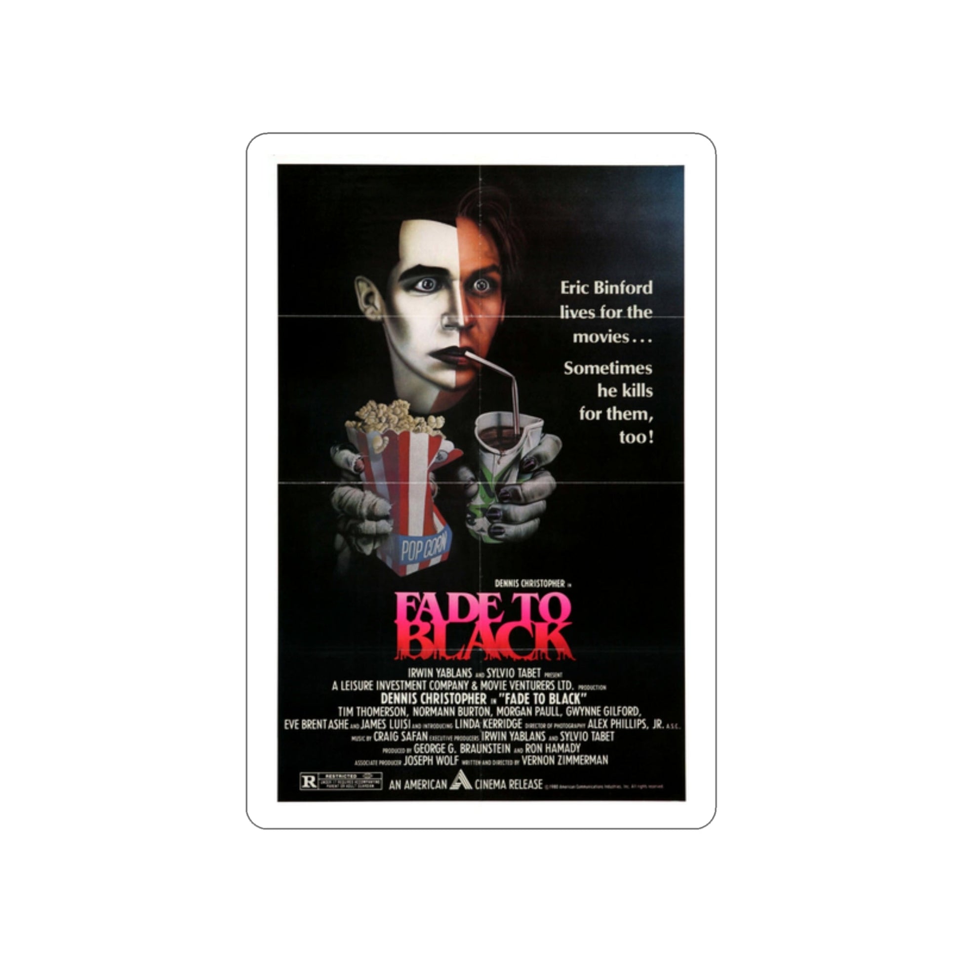 FADE TO BLACK (2) 1980 Movie Poster STICKER Vinyl Die-Cut Decal-2 Inch-The Sticker Space