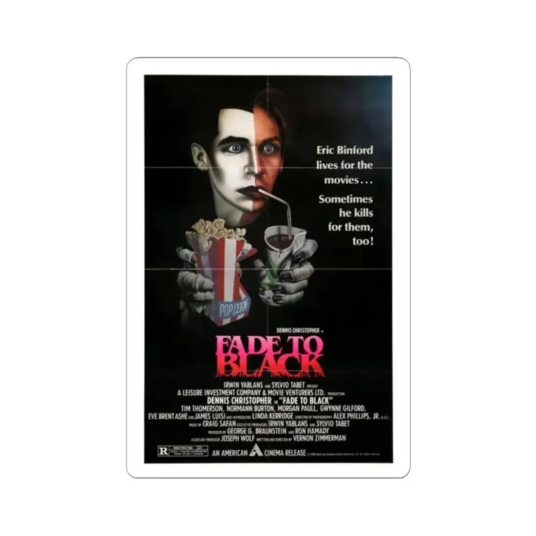 FADE TO BLACK (2) 1980 Movie Poster - STICKER Vinyl Kiss-Cut Decal 2 Inch White - The Sticker Space