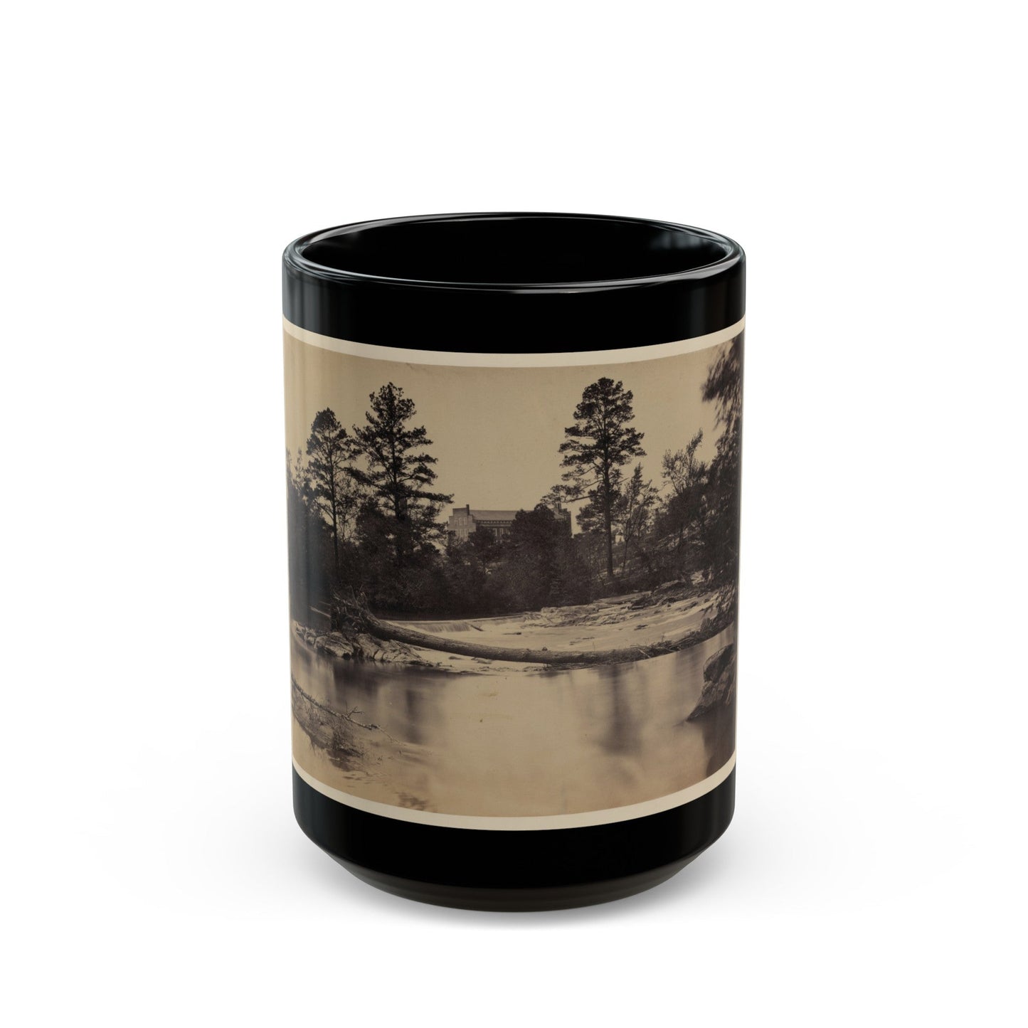 Fallen Tree Across Hazel River, Virginia (U.S. Civil War) Black Coffee Mug-15oz-The Sticker Space