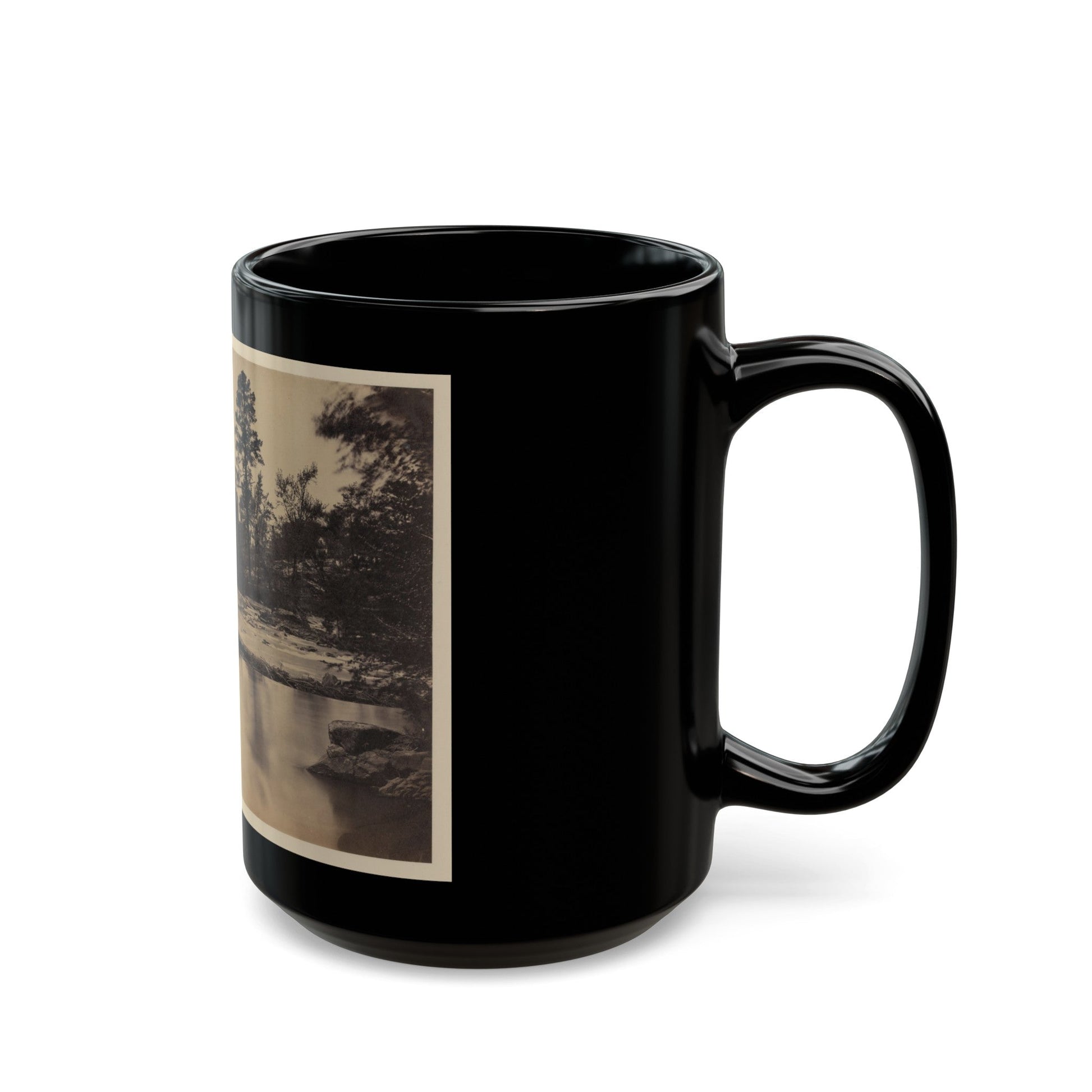 Fallen Tree Across Hazel River, Virginia (U.S. Civil War) Black Coffee Mug-The Sticker Space