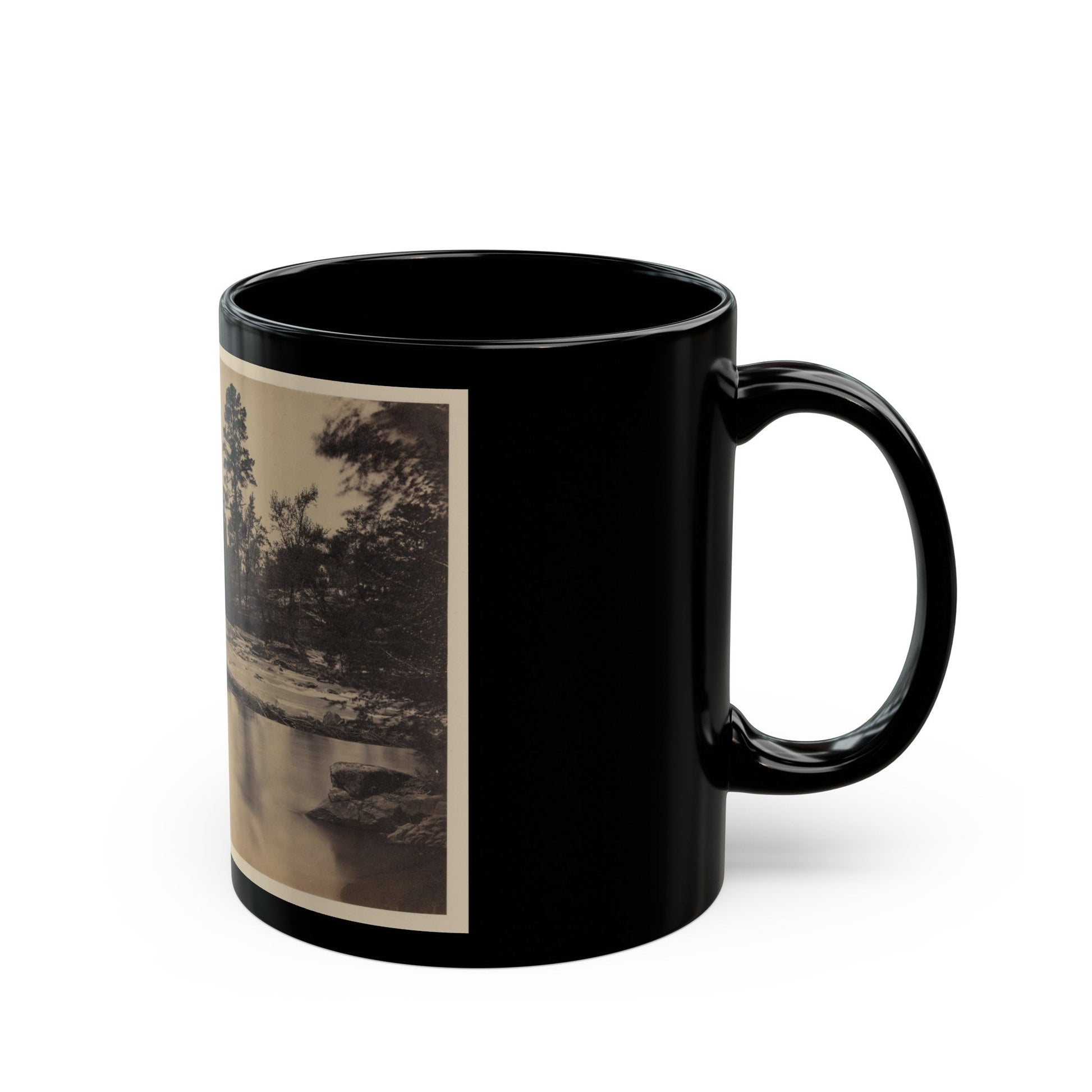 Fallen Tree Across Hazel River, Virginia (U.S. Civil War) Black Coffee Mug-The Sticker Space