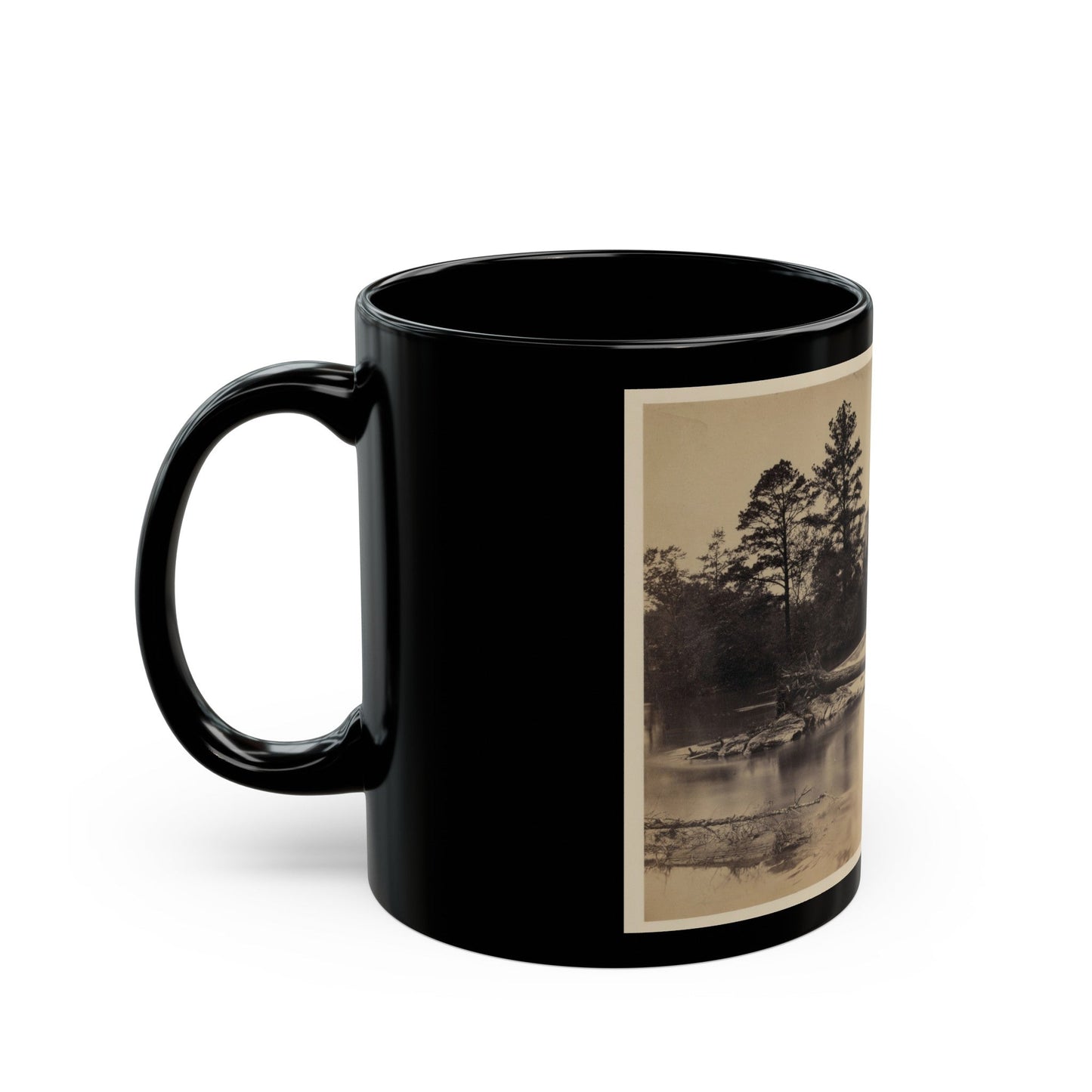 Fallen Tree Across Hazel River, Virginia (U.S. Civil War) Black Coffee Mug-The Sticker Space