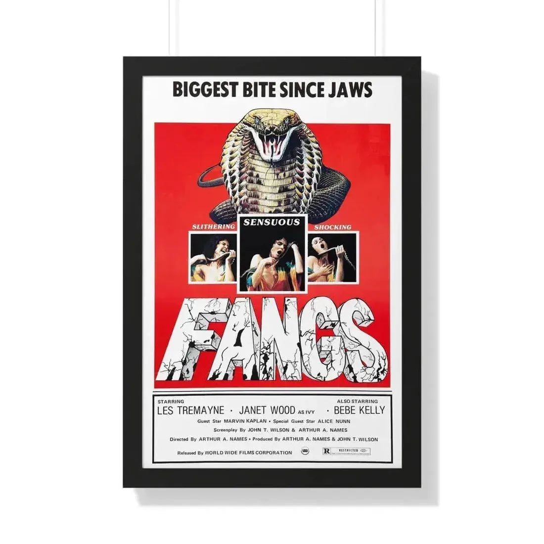 FANGS (SNAKES) 1974 - Framed Movie Poster 20" x 30" Black - The Sticker Space