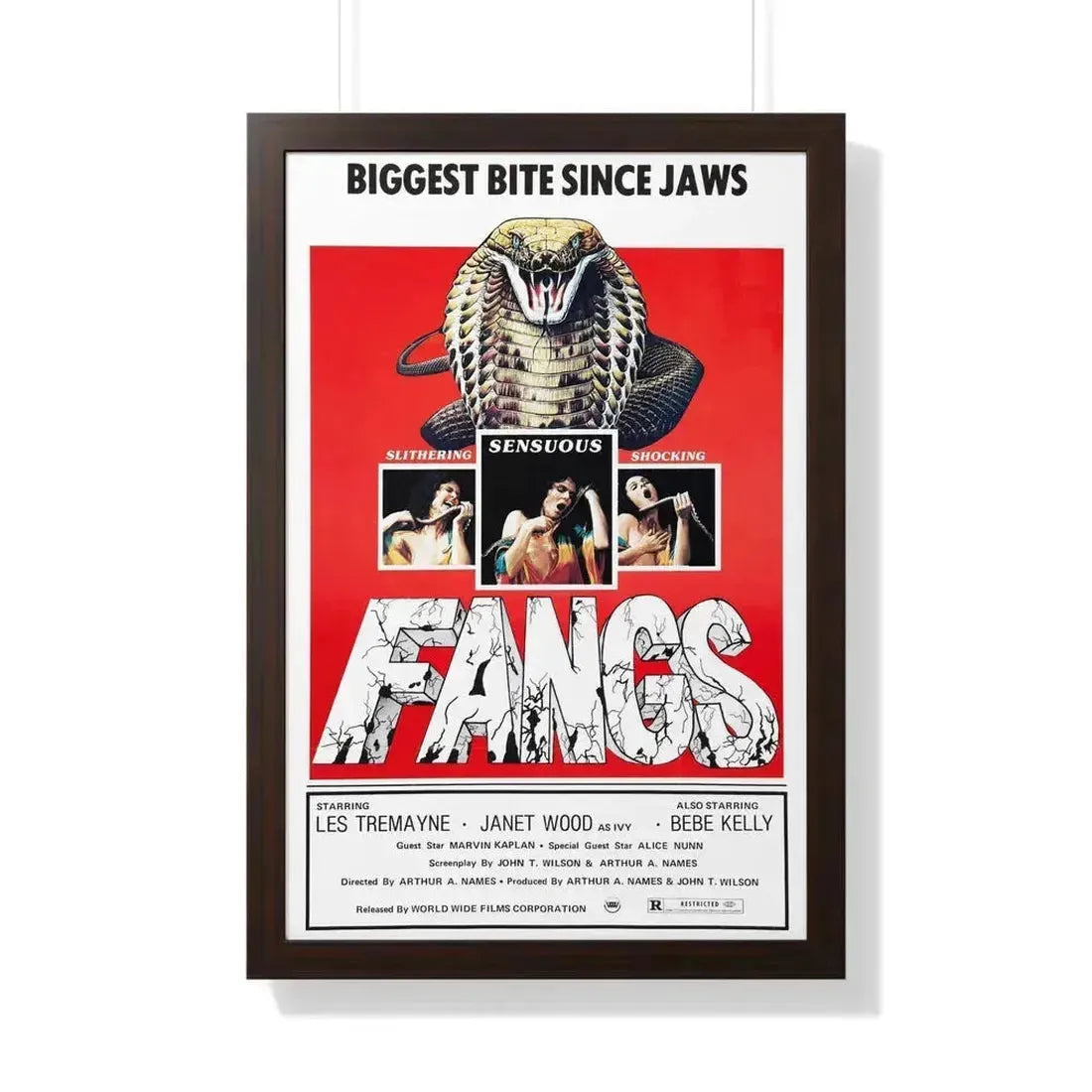 FANGS (SNAKES) 1974 - Framed Movie Poster 20" x 30" Walnut - The Sticker Space