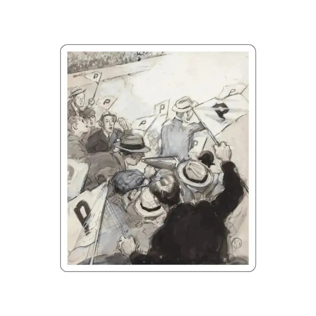 Fans in the Stands, probable magazine story illustration (Magazine Illustration) STICKER Vinyl Die-Cut Decal - The Sticker Space