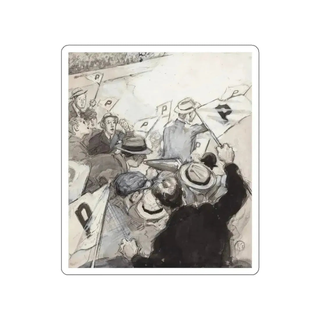 Fans in the Stands, probable magazine story illustration (Magazine Illustration) STICKER Vinyl Die-Cut Decal - The Sticker Space