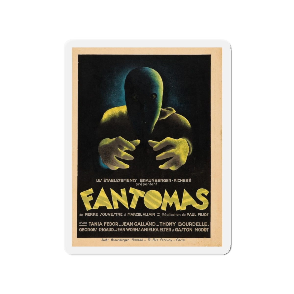 FANTOMAS 1964 Movie Poster - Die-Cut Magnet-3" x 3"-The Sticker Space