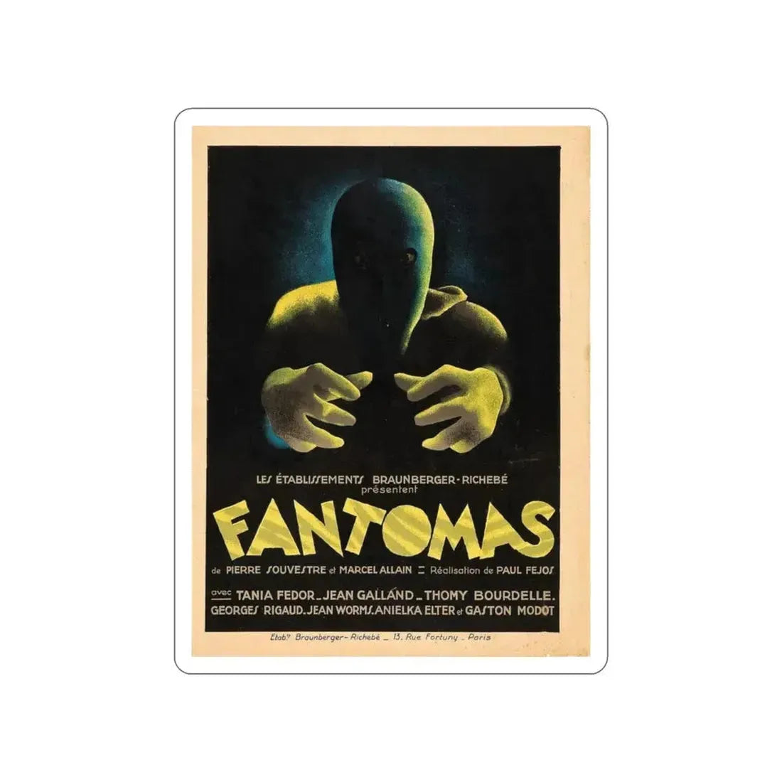 FANTOMAS 1964 Movie Poster STICKER Vinyl Die-Cut Decal 3 Inch - The Sticker Space