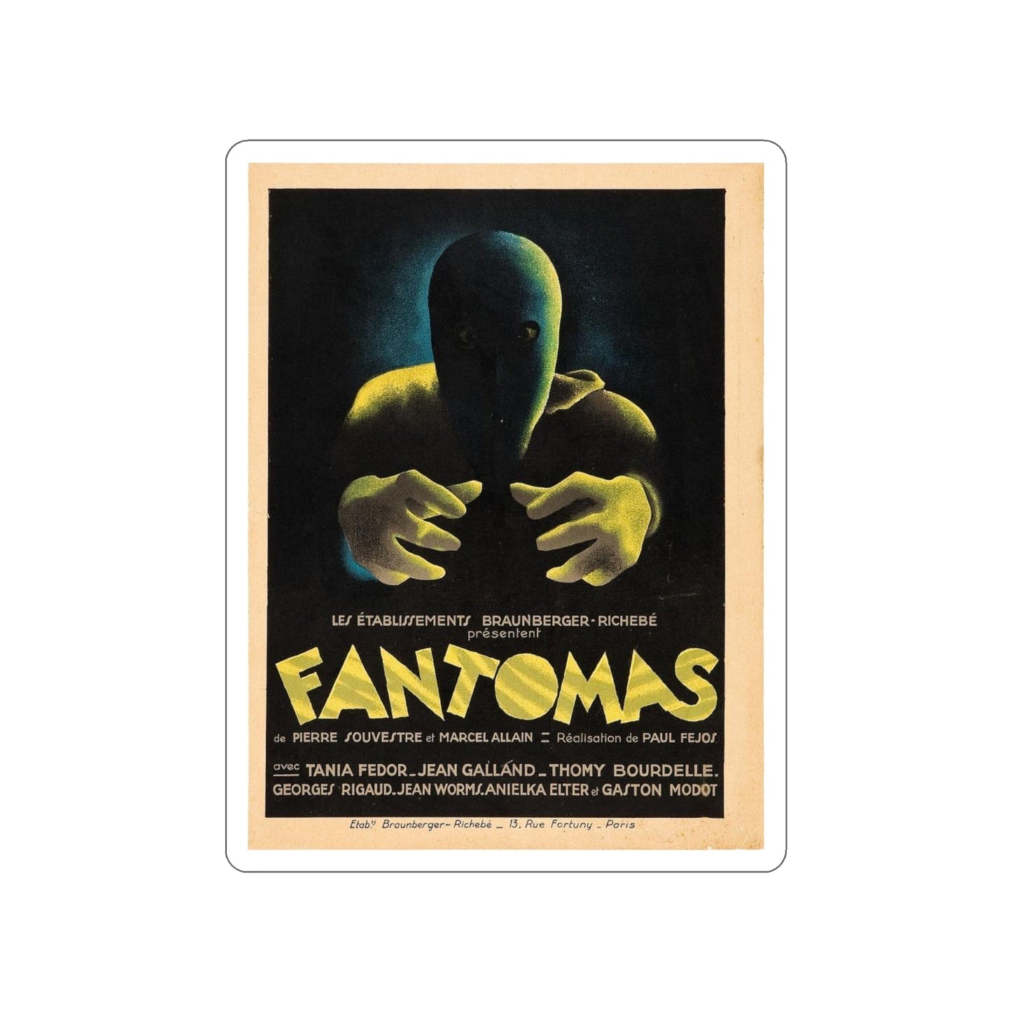 FANTOMAS 1964 Movie Poster STICKER Vinyl Die-Cut Decal-4 Inch-The Sticker Space