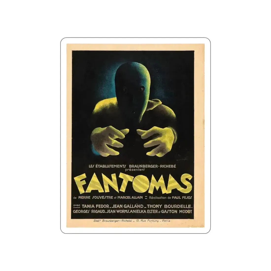 FANTOMAS 1964 Movie Poster STICKER Vinyl Die-Cut Decal 4 Inch - The Sticker Space