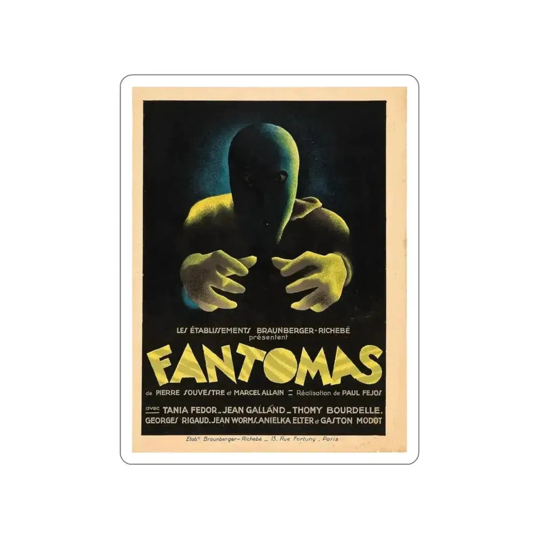 FANTOMAS 1964 Movie Poster STICKER Vinyl Die-Cut Decal - The Sticker Space