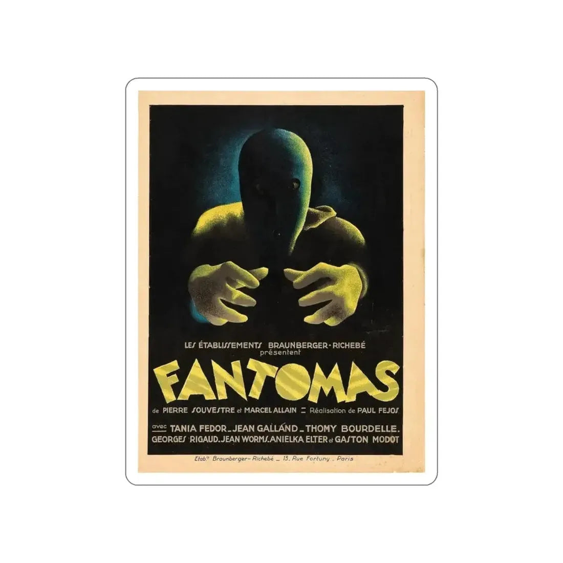 FANTOMAS 1964 Movie Poster STICKER Vinyl Die-Cut Decal - The Sticker Space