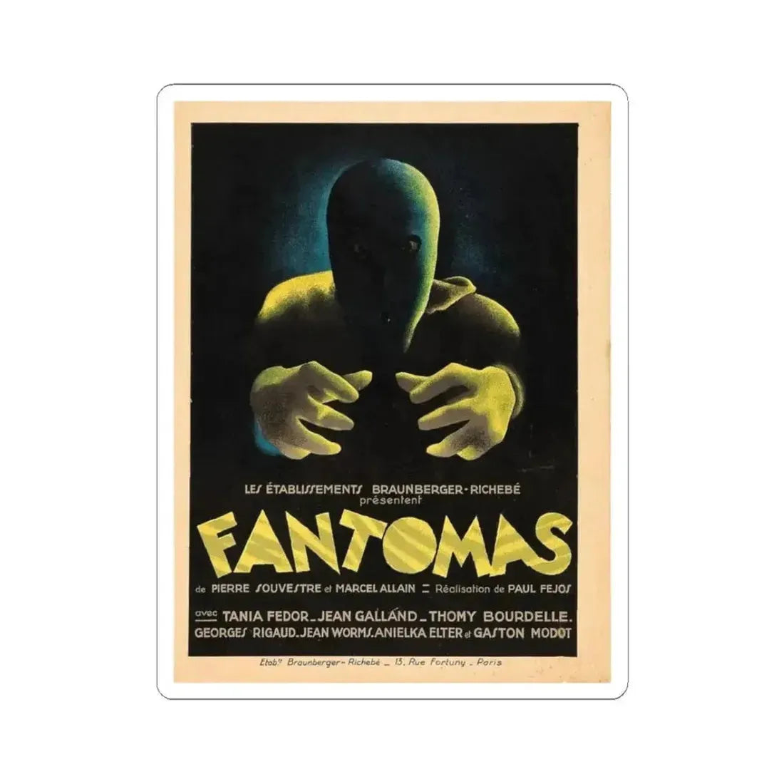 FANTOMAS 1964 Movie Poster - STICKER Vinyl Kiss-Cut Decal 3 Inch White - The Sticker Space