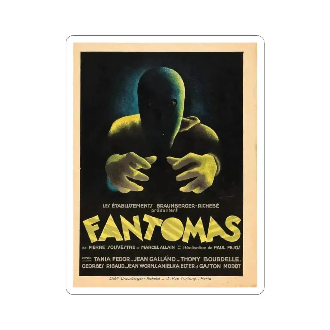 FANTOMAS 1964 Movie Poster - STICKER Vinyl Kiss-Cut Decal 4 Inch White - The Sticker Space
